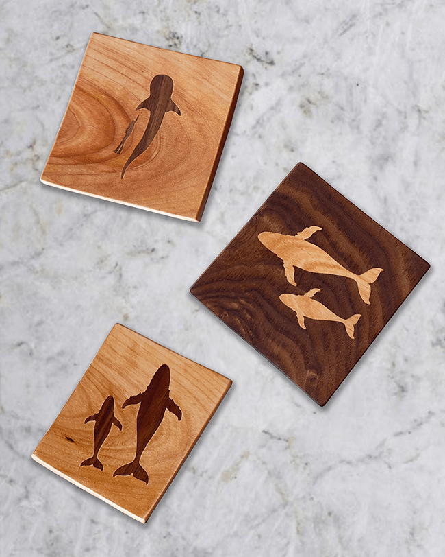 Wood inlay trays and bowls